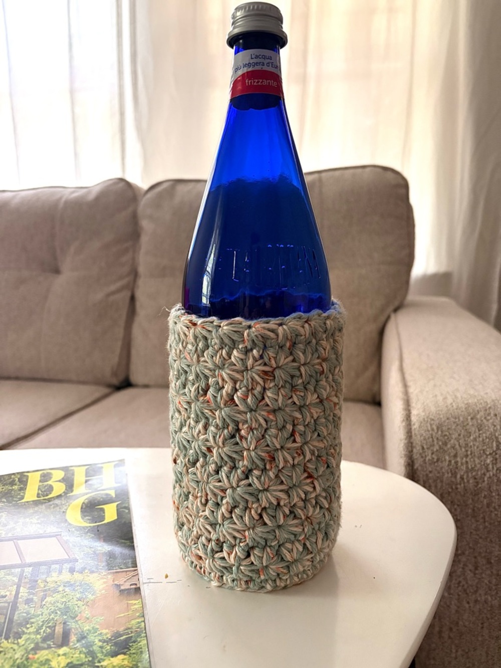 Handmade 100% Cotton Bottle Cover – Sage – Fits 1L – Anthropologie Inspired